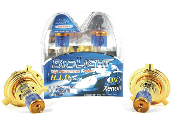 {{H4 12V 60/55W Super Plus 100 Xenon Filled Gas Halogen Globes up to 20,000 hours of life Gold Platted for better conductivity and to prevent headlamp corossion premium quality Biolight halogen globes}}